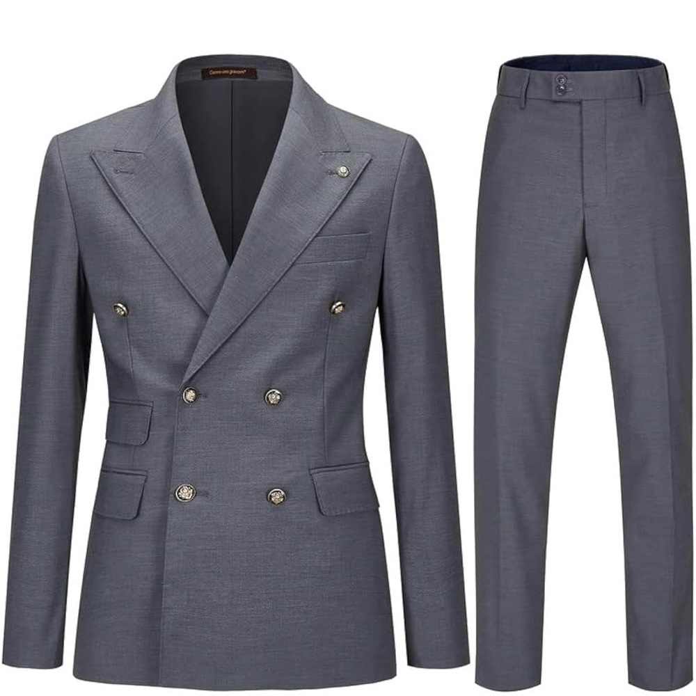 Double-Breasted Slate Gray Men's Suit Jacket & Trousers